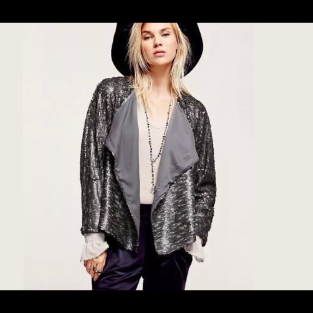 Free People Sequin Party Jacket in SILVER (S)